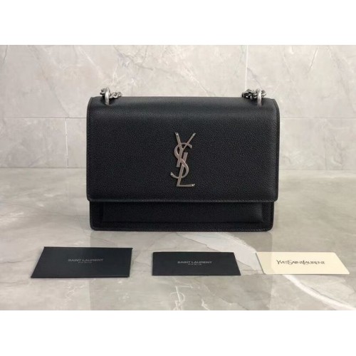Yves Saint Laurent Bolso de hombro de piel de becerro Y542206B negro y metal plateado