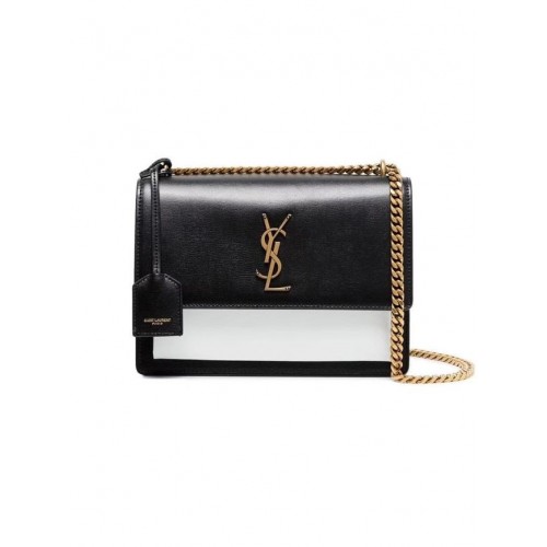 Yves Saint Laurent Bolso de hombro de piel de becerro Y542206B negro y blanco