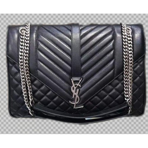 Yves Saint Laurent Bolso de hombro de piel de becerro Y5699 negro