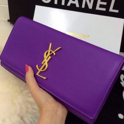 Yves Saint Laurent Classic Monogram Clutch 30210 Púrpura