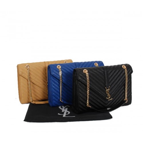 Yves Saint Laurent Classic Monogram Flap Bag Y9201 Albaricoque, azul y negro