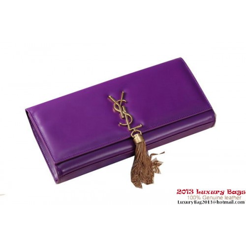 Yves Saint Laurent Classic Monogramme Tassel Clutch Bag Y041 Púrpura