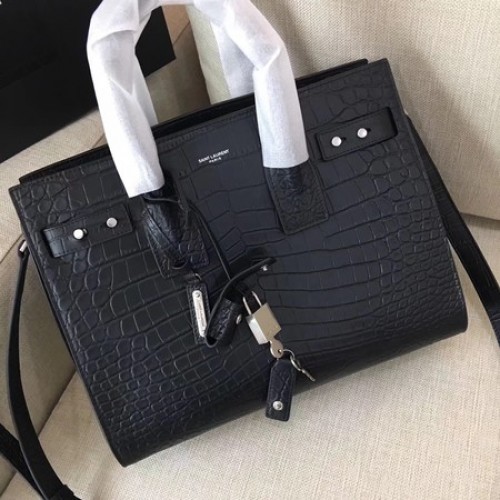 Yves Saint Laurent Classic Sac De Jour Bag Croco Leather Y398709 Negro