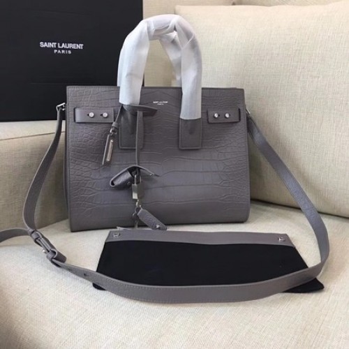 Yves Saint Laurent Classic Sac De Jour Bag Croco Leather Y398709 Gris