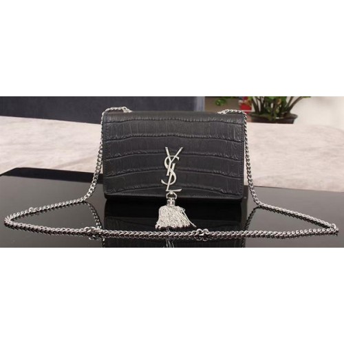 Yves Saint Laurent Croco Leather Bandolera Bandolera 1311224 Negro