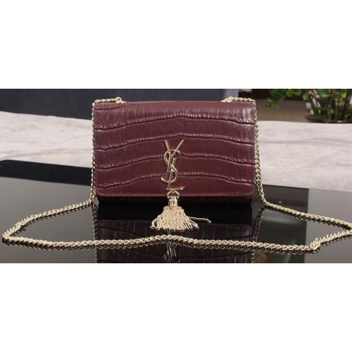 Yves Saint Laurent Croco Leather Cross-body Shoulder Bag 1311224 Púrpura