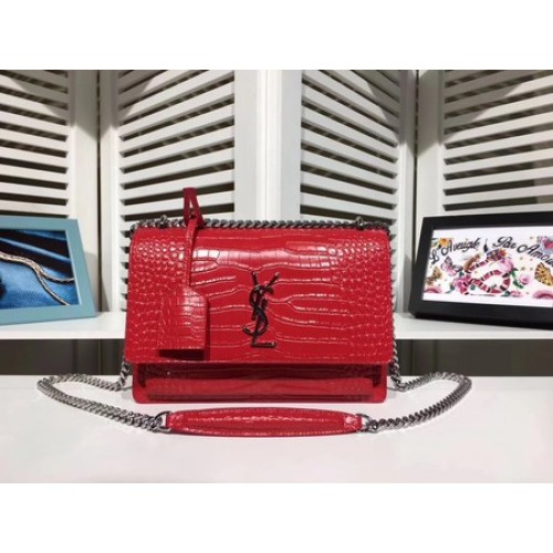 Yves Saint Laurent Croco Leather Bandolera Bandolera Y00931 Rojo