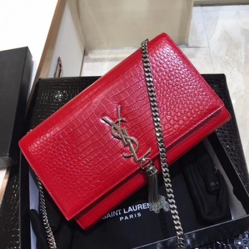 Yves Saint Laurent Bolso De Hombro De Piel De Cocodrilo 1456 Rojo