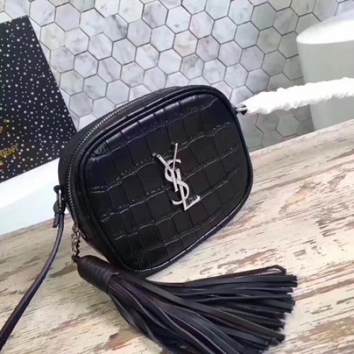 Yves Saint Laurent Bolso De Hombro De Piel De Cocodrilo 5804 Negro