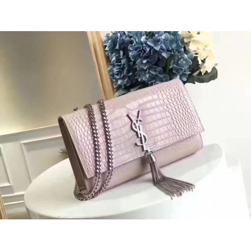 Yves Saint Laurent Crocodile Original Leather Shoulder Bag 1456 Pink&Silver
