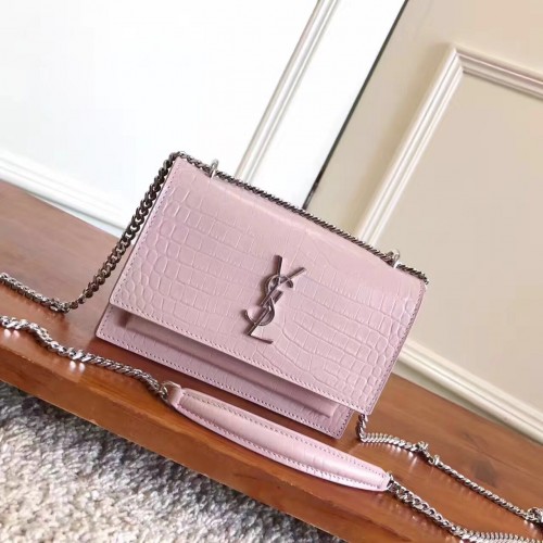 Yves Saint Laurent Cross-body Croco Original Leather Shoulder Bag Y8606 Rosa