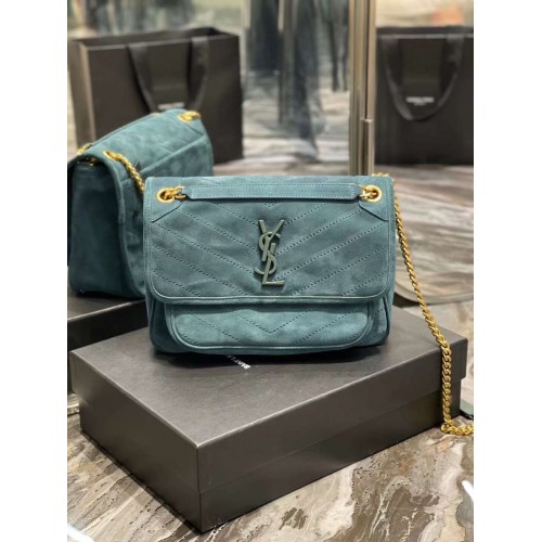 Yves Saint Laurent BOLSO MEDIANO SOBRE DE ANTE ACOLCHADO Y498004 azul