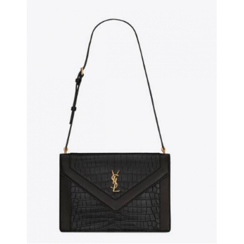 Yves Saint Laurent CARTERA GABY DE PIEL LACADA EFECTO COCODRILO Y PIEL DE CORDERO 695724 negro