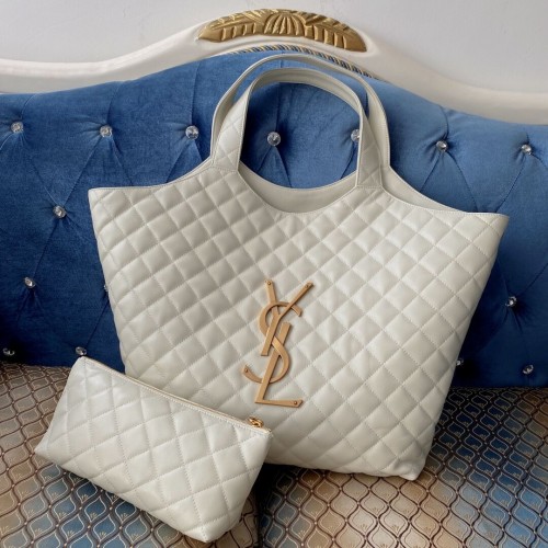 Yves Saint Laurent BOLSO SHOPPING ICARE MAXI DE PIEL DE CORDERO ACOLCHADA 698652 blanco