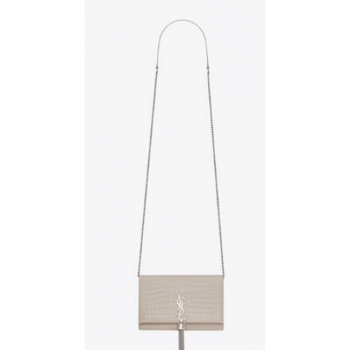 Yves Saint Laurent CARTERA KATE DE CADENA CON BORLA DE PIEL BRILLANTE CON GRABADO DE COCODRILO 452159B BLANCO