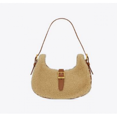 Yves Saint Laurent BOLSO HOBO LE FERMOIR DE SHEARLING MERINO 6726152 LADRILLO BEIGE NATURAL