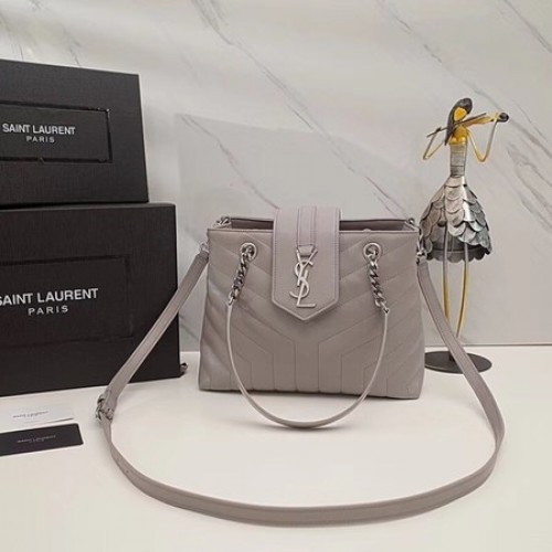 Yves Saint Laurent LOULOU Bolso tote de cuero original 502717 Gris