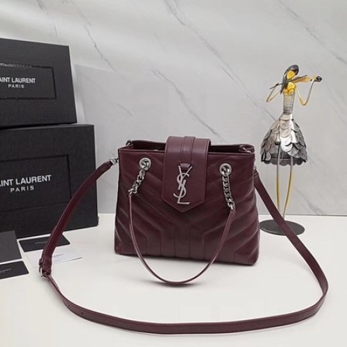 Yves Saint Laurent LOULOU Bolso tote de cuero original 502717 Vino