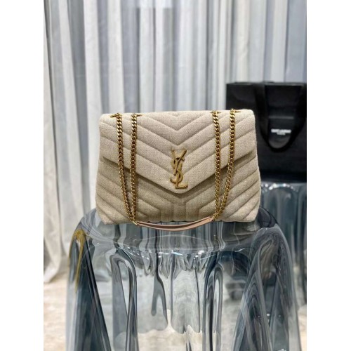 Yves Saint Laurent LOULOU PEQUEÑO EN LINO Y ACOLCHADO Y587216