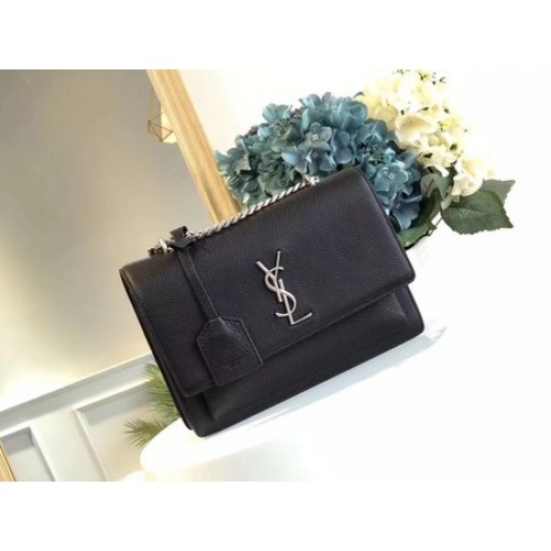 Yves Saint Laurent Bolso bandolera de cuero Y8005 Negro