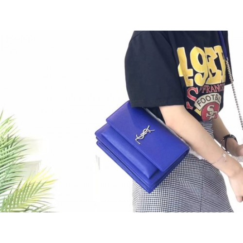 Yves Saint Laurent Bolso bandolera de cuero Y8005 Azul