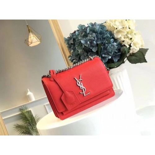 Yves Saint Laurent Bolso bandolera de cuero Y8005 Rojo