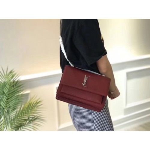 Yves Saint Laurent Bolso bandolera de cuero Y8005 Vino