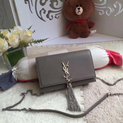 Yves Saint Laurent Bolso bandolera de cuero Y8011 Gris