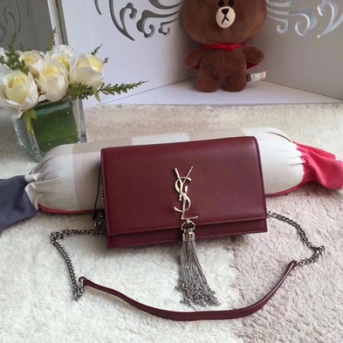 Yves Saint Laurent Bolso bandolera de cuero Y8011 Vino