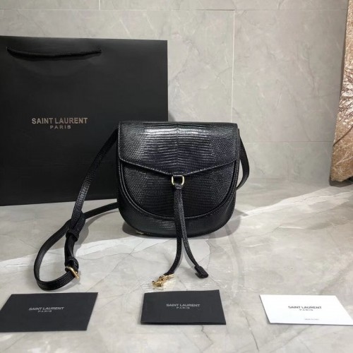 Yves Saint Laurent Lizard Leather Shoulder Bag Y551559 Negro
