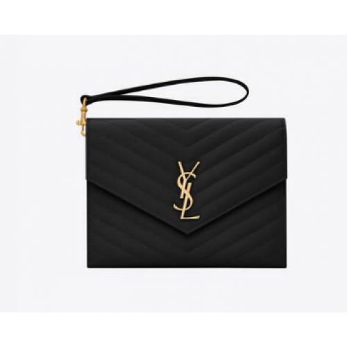 Yves Saint Laurent CLUTCH MONOGRAM DE CUERO GRABADO DE POUDRE ACOLCHADO 617662 negro
