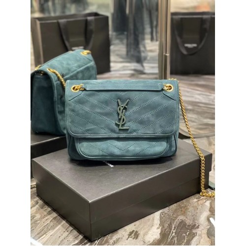 Yves Saint Laurent NIKI BEBE EN CUERO ACOLCHADO ANTE 498894 azul