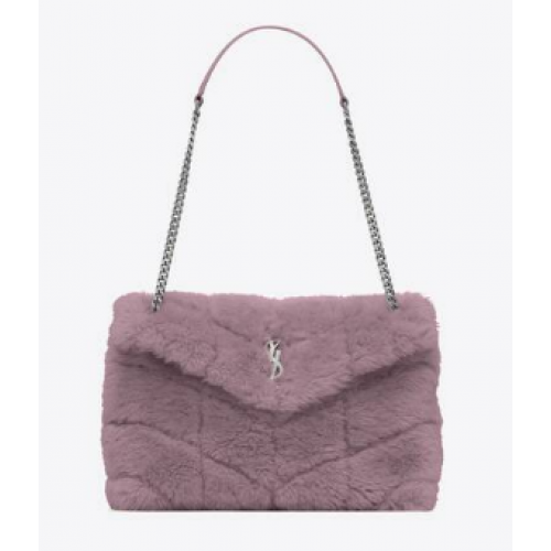 Yves Saint Laurent BOLSO ACOLCHADO DE SHEARLING MERINO Y PIEL DE CORDERO Y597476 LILA