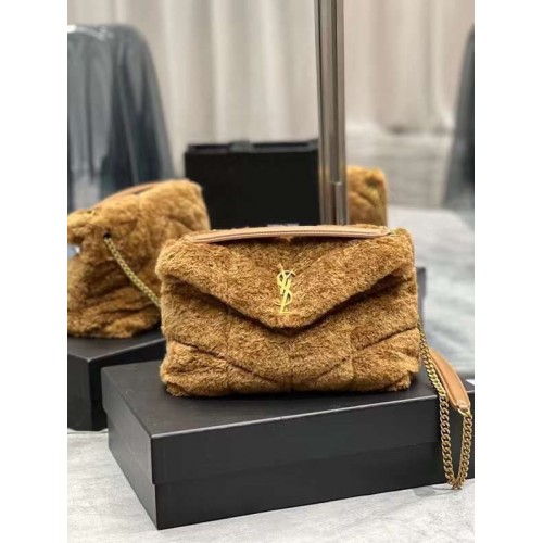 Yves Saint Laurent BOLSO ACOLCHADO DE SHEARLING MERINO Y PIEL DE CORDERO Y597476 marrón