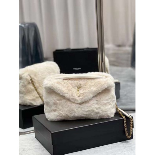 Yves Saint Laurent BOLSO ACOLCHADO DE SHEARLING MERINO Y PIEL DE CORDERO Y597476 blanco