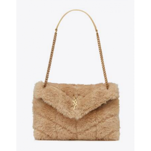 Yves Saint Laurent BOLSO ACOLCHADO DE SHEARLING MERINO Y PIEL DE CORDERO 179540 BEIGE NATURAL