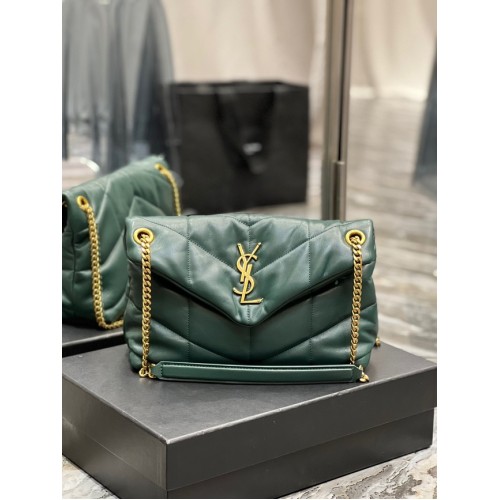 Yves Saint Laurent BOLSO PEQUEÑO PUFFER CON CADENA DE PIEL DE CORDERO ACOLCHADA 5774761 verde negruzco