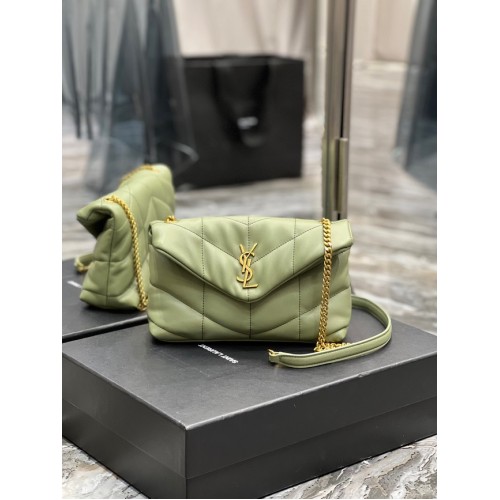 Yves Saint Laurent BOLSO PEQUEÑO PUFFER CON CADENA DE PIEL DE CORDERO ACOLCHADA 620333 VERDE CLARO