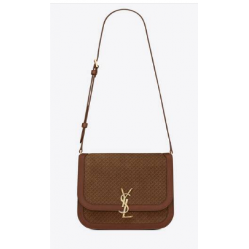 Yves Saint Laurent SOLFERINO MEDIUM SATCHEL DE PIEL Y ESTAMPADO DE ANTE TRENZADO 02525 MARRÓN CLARO