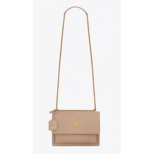 Yves Saint Laurent BOLSO CON CADENA MEDIANO SUNSET DE PIEL LISA 442906 BEIGE OSCURO