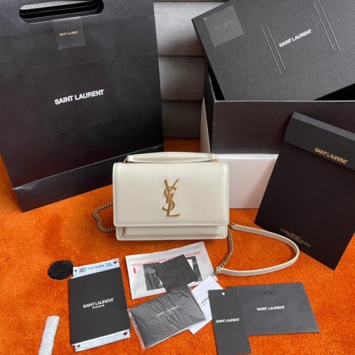 Yves Saint Laurent BOLSO CON CADENA MEDIANO SUNSET DE CUERO LISO 442906 blanco