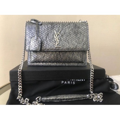 Yves Saint Laurent BOLSO PEQUEÑO SUNSET CON CADENA DE PIEL GRABADA ESCAMAS BRILLANTE Y544296 plata