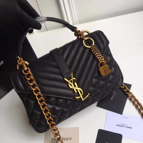 Yves Saint Laurent Bolso con solapa de piel de oveja 1783 Negro