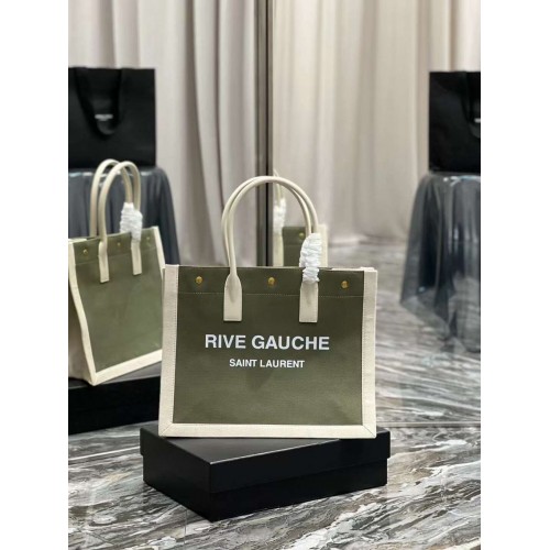 Bolso shopping Yves Saint Laurent TWEED Y PIEL DE CORDERO Y677943 verde&blanco