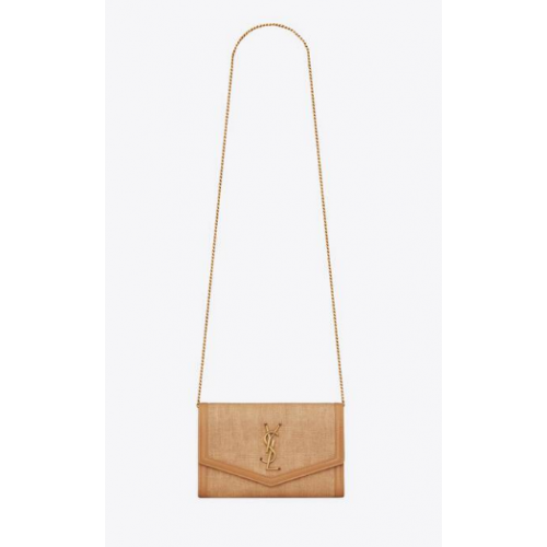 Yves Saint Laurent CARTERA UPTOWN CON CADENA EN MICRO RAFIA Y622055 BEIGE NATURAL