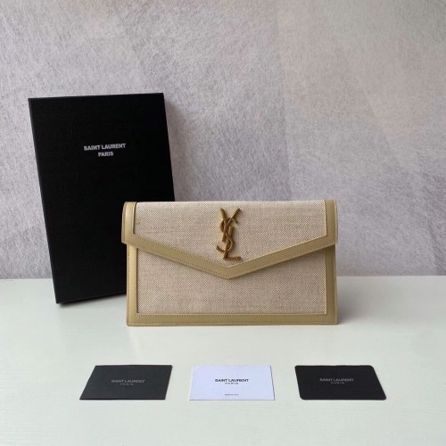 Yves Saint Laurent POUCH UPTOWN DE LONA Y PIEL LISA Y622053 BEIGE NATURAL