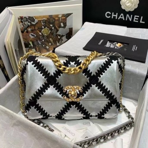 bolso chanel 19 solapa AS1160 Plata Negro