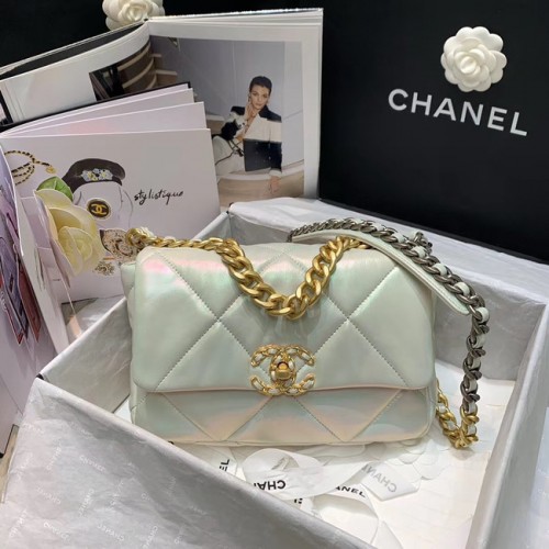 chanel 19 bolso grande con solapa AS1160 Blanco