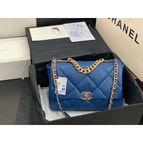 bolso chanel 19 grande con solapa AS1162 azul oscuro