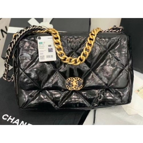 bolso chanel 19 solapa grande piel encerada AS1162 negro